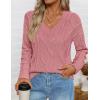 imageZESICA Womens Fall Oversized Sweaters 2025 Casual Long Sleeve V Neck Cable Knit Trendy Pullover TopsPink