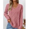 imageZESICA Womens Fall Oversized Sweaters 2025 Casual Long Sleeve V Neck Cable Knit Trendy Pullover TopsPink