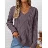 imageZESICA Womens Fall Oversized Sweaters 2025 Casual Long Sleeve V Neck Cable Knit Trendy Pullover TopsPurple