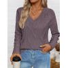 imageZESICA Womens Fall Oversized Sweaters 2025 Casual Long Sleeve V Neck Cable Knit Trendy Pullover TopsPurple