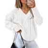 imageZESICA Womens Fall Oversized Sweaters 2025 Casual Long Sleeve V Neck Cable Knit Trendy Pullover TopsWhite