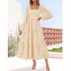 imageZESICA Womens Fall Long Sleeve Maxi Dresses 2025 Square Neck Hollow Out Eyelet Smocked A Line Boho Wedding Guset DressApricot