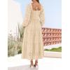 imageZESICA Womens Fall Long Sleeve Maxi Dresses 2025 Square Neck Hollow Out Eyelet Smocked A Line Boho Wedding Guset DressApricot