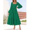 imageZESICA Womens Fall Long Sleeve Maxi Dresses 2025 Square Neck Hollow Out Eyelet Smocked A Line Boho Wedding Guset DressGreen