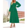 imageZESICA Womens Fall Long Sleeve Maxi Dresses 2025 Square Neck Hollow Out Eyelet Smocked A Line Boho Wedding Guset DressGreen