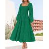imageZESICA Womens Fall Long Sleeve Maxi Dresses 2025 Square Neck Hollow Out Eyelet Smocked A Line Boho Wedding Guset DressGreen