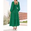 imageZESICA Womens Fall Long Sleeve Maxi Dresses 2025 Square Neck Hollow Out Eyelet Smocked A Line Boho Wedding Guset DressGreen