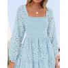 imageZESICA Womens Fall Long Sleeve Maxi Dresses 2025 Square Neck Hollow Out Eyelet Smocked A Line Boho Wedding Guset DressLightblue