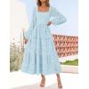 imageZESICA Womens Fall Long Sleeve Maxi Dresses 2025 Square Neck Hollow Out Eyelet Smocked A Line Boho Wedding Guset DressLightblue