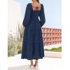 imageZESICA Womens Fall Long Sleeve Maxi Dresses 2025 Square Neck Hollow Out Eyelet Smocked A Line Boho Wedding Guset DressNavy