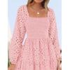 imageZESICA Womens Fall Long Sleeve Maxi Dresses 2025 Square Neck Hollow Out Eyelet Smocked A Line Boho Wedding Guset DressPink