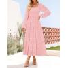 imageZESICA Womens Fall Long Sleeve Maxi Dresses 2025 Square Neck Hollow Out Eyelet Smocked A Line Boho Wedding Guset DressPink