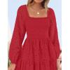 imageZESICA Womens Fall Long Sleeve Maxi Dresses 2025 Square Neck Hollow Out Eyelet Smocked A Line Boho Wedding Guset DressRed