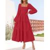 imageZESICA Womens Fall Long Sleeve Maxi Dresses 2025 Square Neck Hollow Out Eyelet Smocked A Line Boho Wedding Guset DressRed