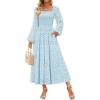 imageZESICA Womens Fall Long Sleeve Maxi Dresses 2025 Square Neck Hollow Out Eyelet Smocked A Line Boho Wedding Guset DressLightblue