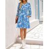 imageZESICA Fall Long Sleeve Floral Dress for Women 2025 Casual V Neck Smocked A Line Flowy Boho Mini Dresses with PocketsBlue