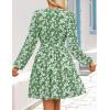imageZESICA Fall Long Sleeve Floral Dress for Women 2025 Casual V Neck Smocked A Line Flowy Boho Mini Dresses with PocketsGreen