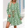 imageZESICA Fall Long Sleeve Floral Dress for Women 2025 Casual V Neck Smocked A Line Flowy Boho Mini Dresses with PocketsGreen
