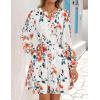 imageZESICA Fall Long Sleeve Floral Dress for Women 2025 Casual V Neck Smocked A Line Flowy Boho Mini Dresses with PocketsIvory