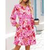 imageZESICA Fall Long Sleeve Floral Dress for Women 2025 Casual V Neck Smocked A Line Flowy Boho Mini Dresses with PocketsRed