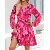 imageZESICA Fall Long Sleeve Floral Dress for Women 2025 Casual V Neck Smocked A Line Flowy Boho Mini Dresses with PocketsRose