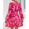 imageZESICA Fall Long Sleeve Floral Dress for Women 2025 Casual V Neck Smocked A Line Flowy Boho Mini Dresses with PocketsRose