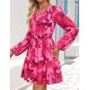 imageZESICA Fall Long Sleeve Floral Dress for Women 2025 Casual V Neck Smocked A Line Flowy Boho Mini Dresses with PocketsRose