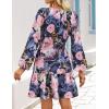 imageZESICA Fall Long Sleeve Floral Dress for Women 2025 Casual V Neck Smocked A Line Flowy Boho Mini Dresses with PocketsRoyal