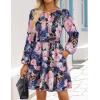 imageZESICA Fall Long Sleeve Floral Dress for Women 2025 Casual V Neck Smocked A Line Flowy Boho Mini Dresses with PocketsRoyal