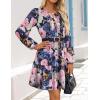 imageZESICA Fall Long Sleeve Floral Dress for Women 2025 Casual V Neck Smocked A Line Flowy Boho Mini Dresses with PocketsRoyal