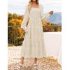 imageZESICA Womens 2025 Fall Floral Midi Dress Long Sleeve Smocked Flowy Long Wedding Guest Vacation DressesApricot