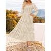 imageZESICA Womens 2025 Fall Floral Midi Dress Long Sleeve Smocked Flowy Long Wedding Guest Vacation DressesApricot
