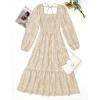 imageZESICA Womens 2025 Fall Floral Midi Dress Long Sleeve Smocked Flowy Long Wedding Guest Vacation DressesApricot