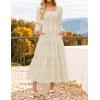 imageZESICA Womens 2025 Fall Floral Midi Dress Long Sleeve Smocked Flowy Long Wedding Guest Vacation DressesApricot