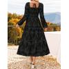 imageZESICA Womens 2025 Fall Floral Midi Dress Long Sleeve Smocked Flowy Long Wedding Guest Vacation DressesBlack