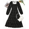 imageZESICA Womens 2025 Fall Floral Midi Dress Long Sleeve Smocked Flowy Long Wedding Guest Vacation DressesBlack