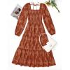 imageZESICA Womens 2025 Fall Floral Midi Dress Long Sleeve Smocked Flowy Long Wedding Guest Vacation DressesCaramel