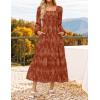 imageZESICA Womens 2025 Fall Floral Midi Dress Long Sleeve Smocked Flowy Long Wedding Guest Vacation DressesCaramel