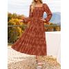 imageZESICA Womens 2025 Fall Floral Midi Dress Long Sleeve Smocked Flowy Long Wedding Guest Vacation DressesCaramel