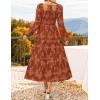 imageZESICA Womens 2025 Fall Floral Midi Dress Long Sleeve Smocked Flowy Long Wedding Guest Vacation DressesCaramel