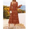 imageZESICA Womens 2025 Fall Floral Midi Dress Long Sleeve Smocked Flowy Long Wedding Guest Vacation DressesCaramel