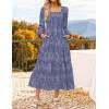 imageZESICA Womens 2025 Fall Floral Midi Dress Long Sleeve Smocked Flowy Long Wedding Guest Vacation DressesDustyblue