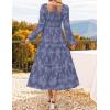 imageZESICA Womens 2025 Fall Floral Midi Dress Long Sleeve Smocked Flowy Long Wedding Guest Vacation DressesDustyblue