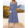 imageZESICA Womens 2025 Fall Floral Midi Dress Long Sleeve Smocked Flowy Long Wedding Guest Vacation DressesDustyblue