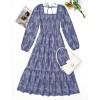 imageZESICA Womens 2025 Fall Floral Midi Dress Long Sleeve Smocked Flowy Long Wedding Guest Vacation DressesDustyblue