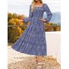 imageZESICA Womens 2025 Fall Floral Midi Dress Long Sleeve Smocked Flowy Long Wedding Guest Vacation DressesDustyblue