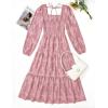 imageZESICA Womens 2025 Fall Floral Midi Dress Long Sleeve Smocked Flowy Long Wedding Guest Vacation DressesPink
