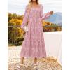 imageZESICA Womens 2025 Fall Floral Midi Dress Long Sleeve Smocked Flowy Long Wedding Guest Vacation DressesPink