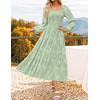 imageZESICA Womens 2025 Fall Floral Midi Dress Long Sleeve Smocked Flowy Long Wedding Guest Vacation DressesSage