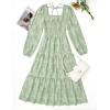 imageZESICA Womens 2025 Fall Floral Midi Dress Long Sleeve Smocked Flowy Long Wedding Guest Vacation DressesSage